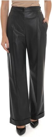 Liu Jo Faux leren broek - Dames - Wijde Broeken - Zwart - L - Polyester - Broeken