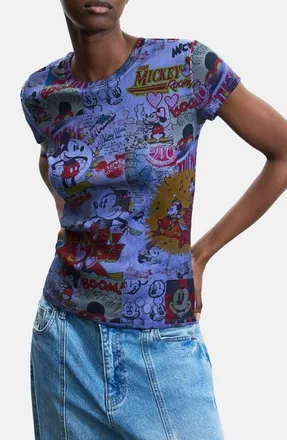 Desigual Print Rib Top in Light Gray at Nordstrom, Size Medium