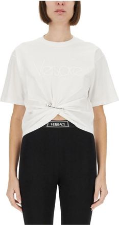 Versace Cotton T-shirt met Geborduurd Logo - Dames - T-shirts - Wit - S - Katoen - Tops