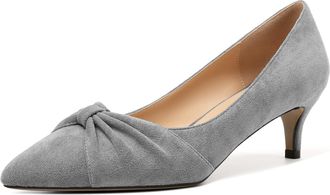 elashe Women Kitten Heel Pumps Pointed Toe Elegant Court Shoes Grey EU40