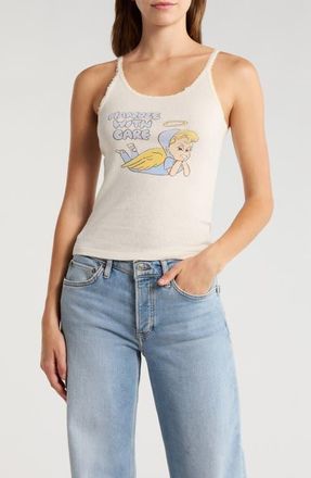 Re/Done Lace Trim Graphic Camisole in Vintagewhite at Nordstrom, Size X-Large