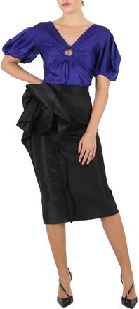 Maison Margiela Ladies Black Floral-Detail Midi Skirt