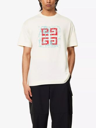 Givenchy Mens Embroidered 4G Logo Print T-Shirt in White