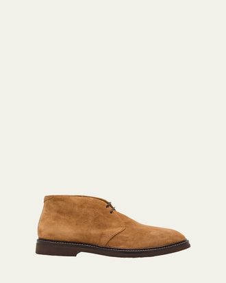 Brunello Cucinelli Mens Suede Rubber-Sole Chukka Boots