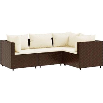 vidaXL Vidaxl - Set Muebles De Jard&iacute;n 4 Piezas Y Cojines Rat&aacute;n Sint&eacute;tico Marr&oacute;n