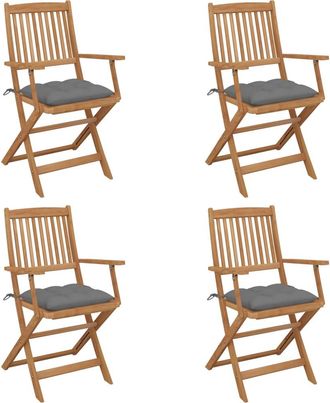 vidaXL Vidaxl - Sillas De Jard&iacute;n Plegables 4 Uds Y Cojines Madera Maciza Acacia
