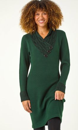 Roman Overlap V-Neck Knit Dress