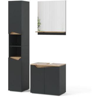 Vicco Conjunto de muebles de baño Marelle, Antracita, 3 partes, con unidad alta