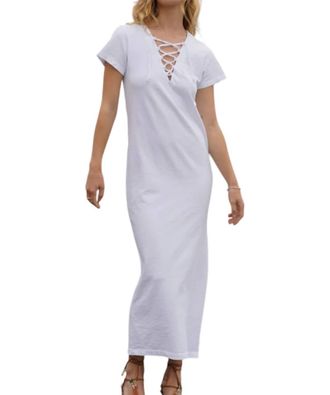 LnA Bel Aire Lace Up Dress In White