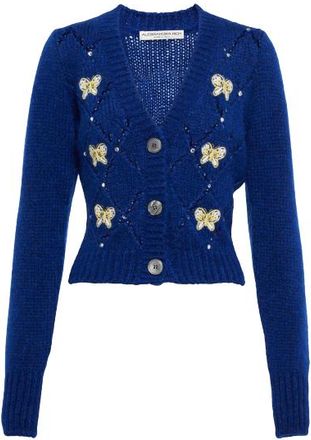 Alessandra Rich Butterfly-Embroidered Alpaca and Wool-Blend Cardigan Size S