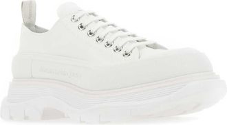 Alexander McQueen Mens White Canvas Tread Slick Sneakers 9000