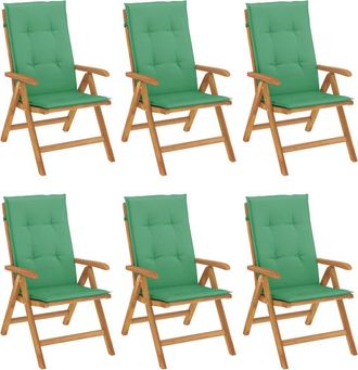 vidaXL Sillas Plegables Reclinables Con Cojines, 6 Unidades, Madera Maciza De Teca. Vidaxl