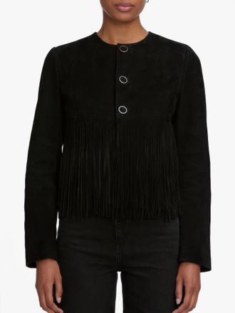 Frame Denim Saddle Luxe Suede Jacket In Black