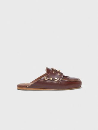 Maje Leather Boat Mules - Cognac Brown - Maje