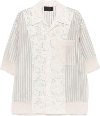 Simone Rocha Lace-Panel Striped Shirt - Mens - Polyamide/Viscose/Polyester