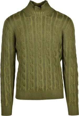KANGRA Cable Knit Sweater With Distinctive Volcano Collar In Green