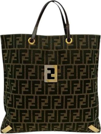 Fendi Pre-owned Tote Bags, female, Brown, Size: ONE SIZE Pre-owned Canvas Tote Bag