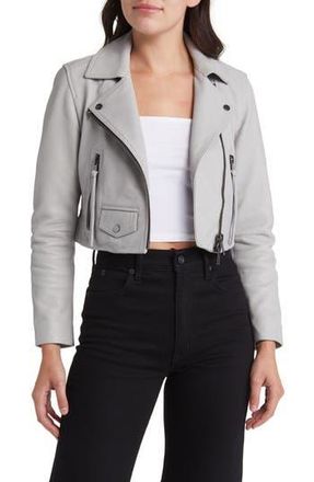 AllSaints Elora Crop Leather Biker Jacket in Pale Grey at Nordstrom Rack, Size 4Regular