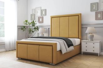 Comfort Beds Savoy Plush Bed Frame With Mattress-50 Upholstered in Mustard | Size: Single