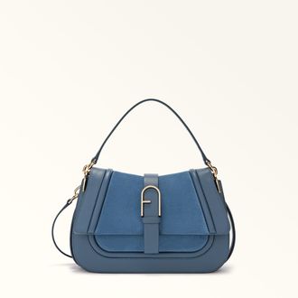 Furla Flow Borsa A Mano M Toni Grigio Blu Pelle Di Vitello Claris Lux + Camoscio Donna