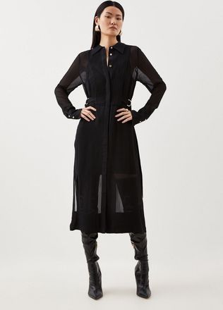 Karen Millen Petite Viscose Pintuck Shirt Midi Dress