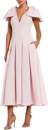 Mac Duggal Crepe A Line Midi Dress With Bow Straps in Blush at Nordstrom, Size 10