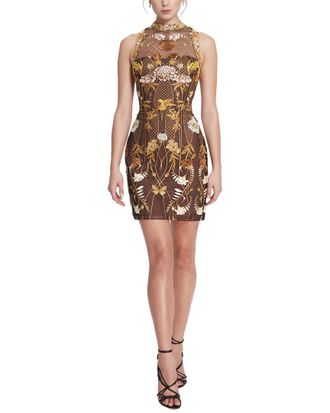 Marchesa High-Neck Mirrored Embroidery Dress