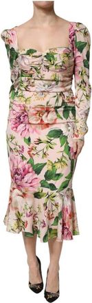 Dolce & Gabbana Bloemenprint Midi Jurk Mermaid Zoom - Dames - Casual kleedjes - Veelkleurig - 2XL - Kleedjes