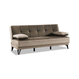Dmora Sof&aacute; Cama Dfortin, Sof&aacute; Cama 3 Plazas Con Pies De Metal Negro, Sof&aacute; De Sal&oacute;n En Tela Tapizada Con Apertura Clic-clac, 190x87h97 Cm, Gris Y Marr&oacute;n - Dm