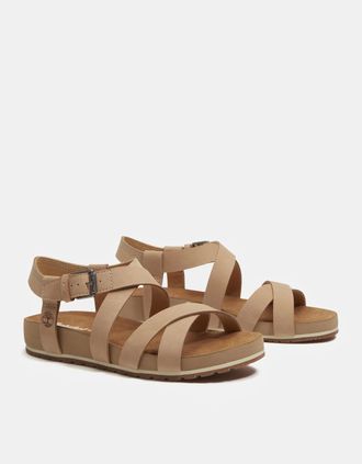 Timberland Womens Timberland Malibu Waves Cross Strap Nubuck Womens Sandals - Mid Beige - Brown - Size: 5/E