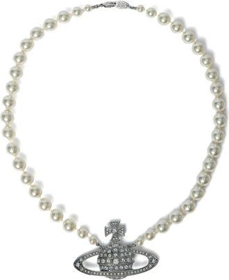 Vivienne Westwood Necklaces, female, Gray, Size: ONE SIZE Pearl Chain Orb Pendant Necklace
