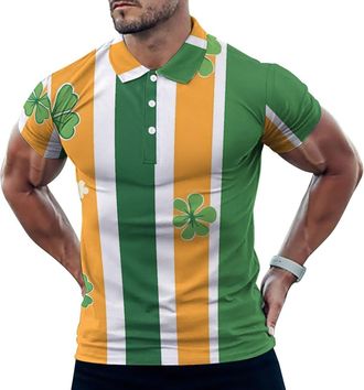 Generic Shamrocks Irish Flag Clovers Mens Polos Slim Fit Short Sleeve Golf Shirts Quick-Drying T-Shirt Tops L