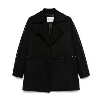 Max Mara Blazers, female, Black, Size: 2XS Crystal-Embellished Camel Hair Coat