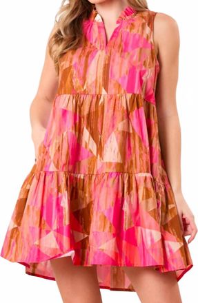 Peach Love California Desert Rose Tiered Mini Dress In Hot Pink/earthy Brown
