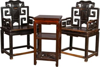 Wanderlust Deco Set mesa y dos sillas de metal cafés 40x40x75 / 55x45x95