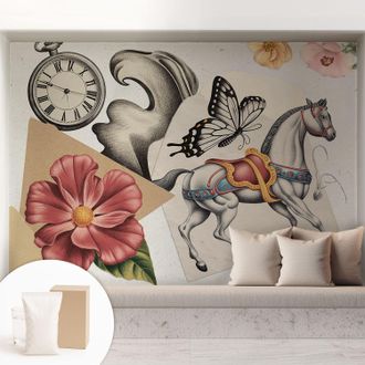 Tulup Carta Da Parati In Vlies - Fotomurale - Decorazione Paretie - Per Camera Da Letto - Per Soggiorno - Con Colla Gratuita Fiori Vintage 208x146 Cm