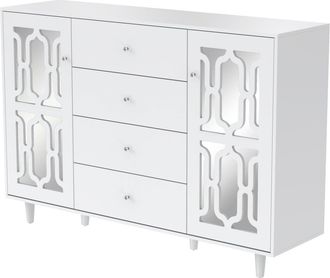 Urban Meuble Aparador de diseño blanco con 4 cajones y 2 puertas con espejo