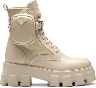 Prada Monolith pouch-detail leather boots - women - Leather - 40.5 - Neutrals