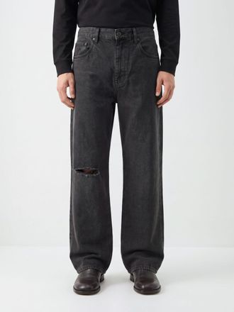 Purple Jeans straight in denim distressed di cotone effetto usurato