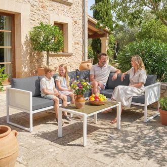 OUTSUNNY 6 Seater Metal Garden Furniture Corner Sofa Set, White | Size: 120 cm x 60 cm