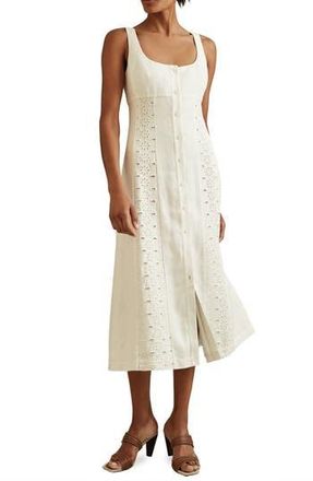 Reiss Clarice Eyelet Trim Sleeveless Midi Dress in Ivory at Nordstrom Rack, Size 2 Us / 6 Uk