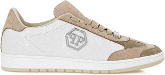 Philipp Plein Mixed Monogram sneakers met krokodillen-reli&euml;f - Beige