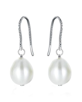 Genevive Silver Cz & Pearl Drop Earrings