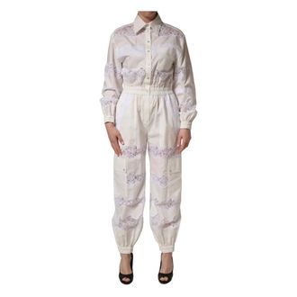 Dolce & Gabbana Cotton Lace-Trim Long-Sleeve Jumpsuit - female - Dolce & Gabbana - Jumpsuits - White - S - Jumpsuits & Playsuits