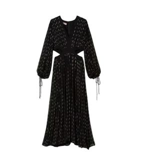 Twinset Georgette Geborduurde Maxi Jurk - Dames - Casual kleedjes - Zwart - M - Pailletten - Kleedjes