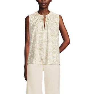Lands End Linen Blend Notch Neck Swing Tank Top in Champagne Leaf Scroll at Nordstrom, Size X-Small