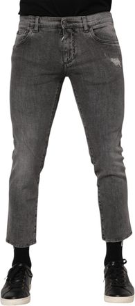 Dolce & Gabbana Mens Distressed Slim Jeans - Grey Cotton - Size EU 46 (Mens)