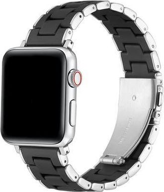 Posh Tech Orla Silicone + Stainless Steel Band for Apple Watch in Black at Nordstrom