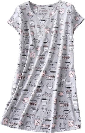 Generic Womens Cotton Nightdress Sleepwear Short Sleeve Shirt Casual Print Sleep Dress Nightdress S, F, S