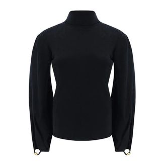 Chlo&eacute; Turtlenecks, female, Black, Size: L Black Wool Sweater with Cut-Out Detail